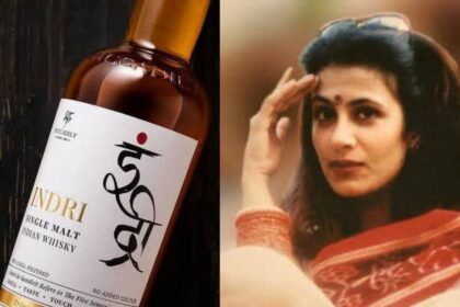 इंद्री व्हिस्की का लाल बिंदी वाला लोगो