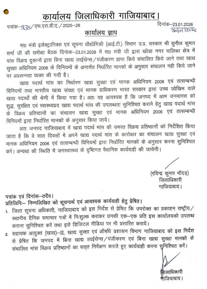 गाजियाबाद में मीट दुकानों पर प्रशासनिक जांच